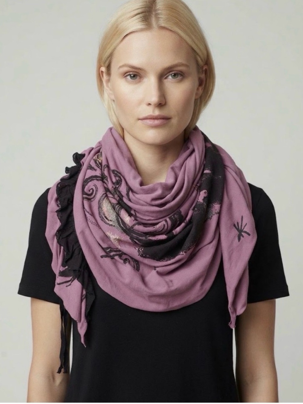 Juicy Couture Dusty Pink and Black Print Women's Wrap Scarf